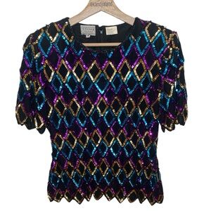 STENAY Women’s Vintage Silk Sequin Multicolor Top